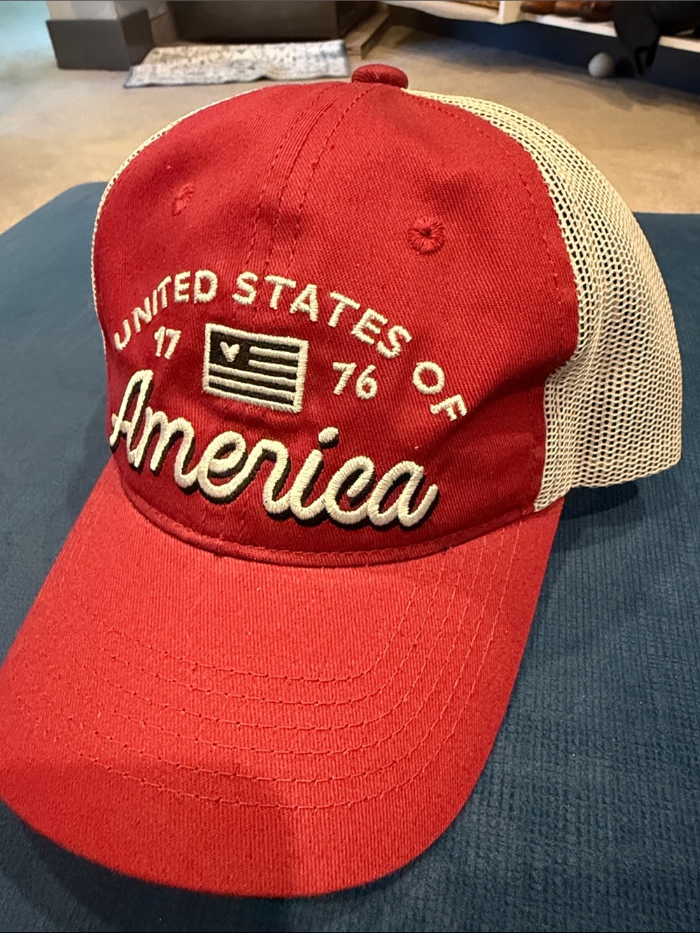 Red 'America' Trucker Cap with Cream Mesh